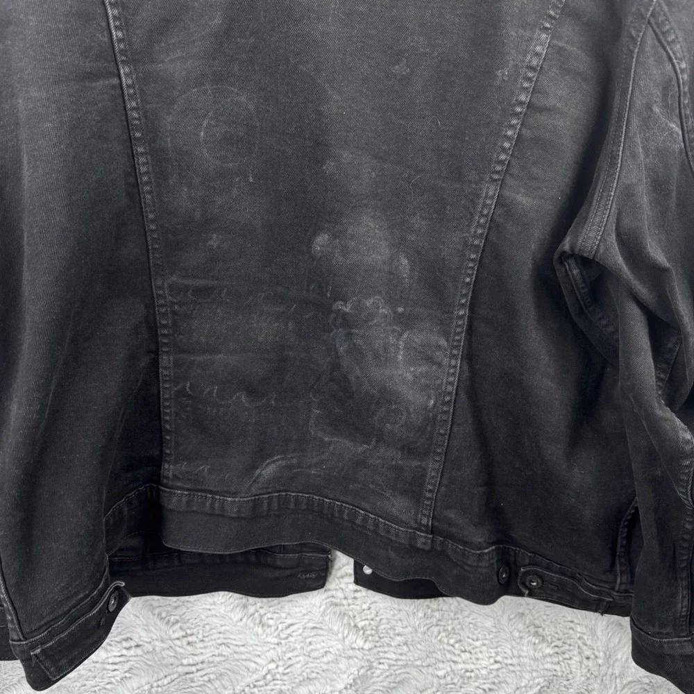 Levis Trucker Jacket Mens 3XL Black Graphic Sleeve Streetwear Custom Denim
